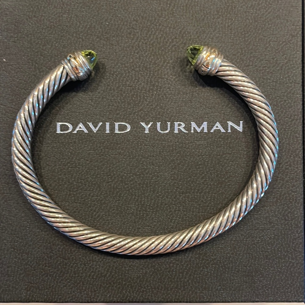 David Yurman Cable Bracelet in Sterling Silver with Peridot and 14k Yellow Gold